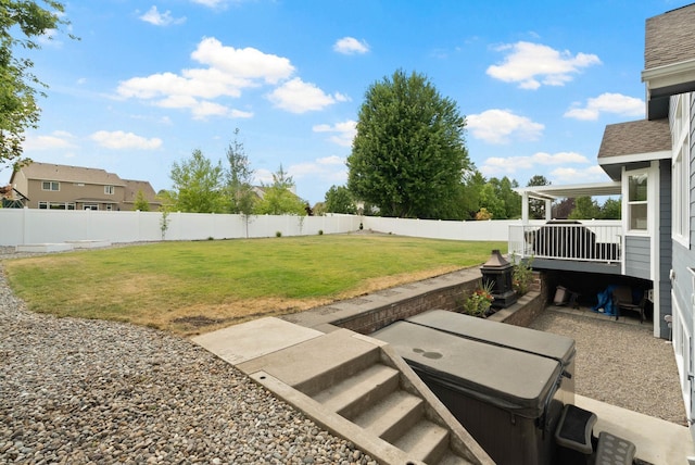 17110 E Daybreak Ln, Spokane Valley, WA 99016 - fenced backyard featuring a patio area and a hot tub