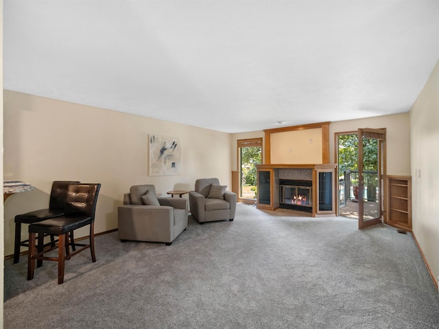 3808 S Alder Dr, Spokane, WA 99223 - carpeted living area featuring a fireplace with flush hearth