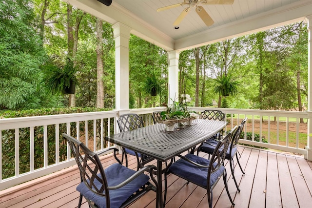 deck featuring ceiling fan