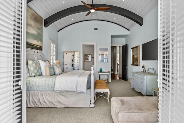 1611 Lighthouse Cir, Greensboro, GA 30642 - carpeted bedroom with lofted ceiling with beams, visible vents, and recessed lighting