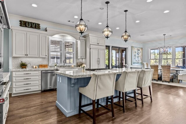 1611 Lighthouse Cir, Greensboro, GA 30642 - kitchen featuring paneled built in fridge, white cabinetry, stainless steel dishwasher, visible vents, and dark wood-style flooring