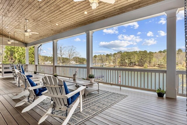 1611 Lighthouse Cir, Greensboro, GA 30642 - wooden deck with a water view and ceiling fan