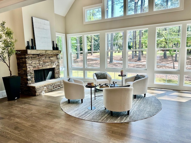 1180 Maple Ridge Way, Greensboro, GA 30642 - living area with high vaulted ceiling, plenty of natural light, and wood finished floors
