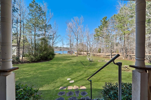 view of yard with a water view