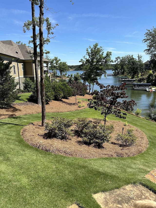 view of yard with a water view