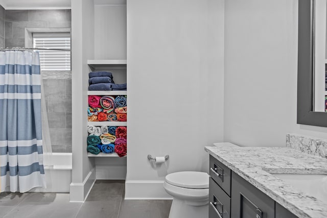 full bathroom featuring vanity, toilet, and shower / bath combo with shower curtain