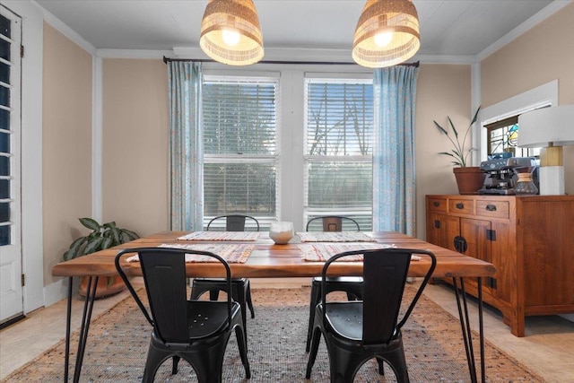 dining room with ornamental molding