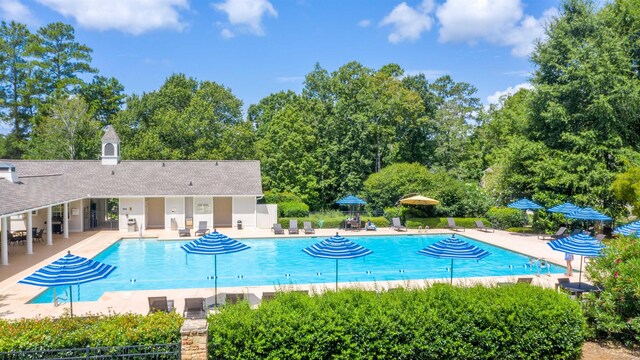 view of swimming pool featuring a patio