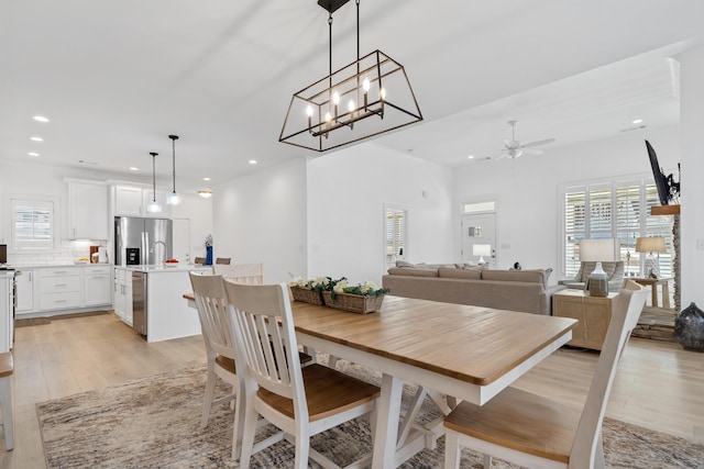 746 Markhams Dr, Madison, GA 30650 - dining area featuring light wood-type flooring, a ceiling fan, and recessed lighting