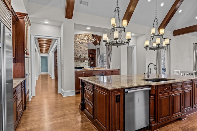 1030 Ridge Grove Ct, Greensboro, GA 30642 - kitchen with a sink, a chandelier, visible vents, and dishwasher