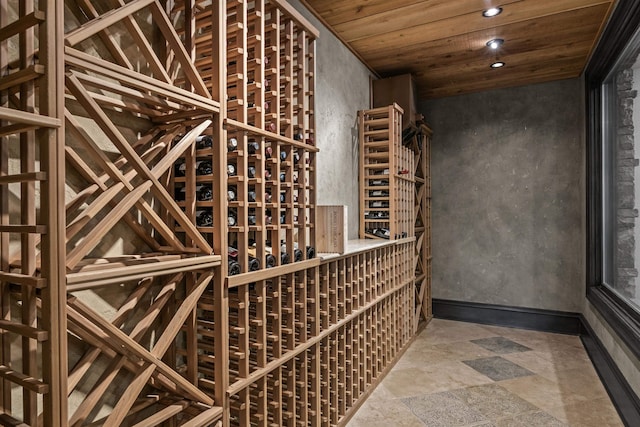 wine area with wood ceiling