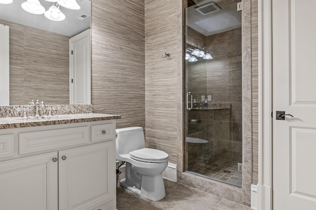 1030 Ridge Grove Ct, Greensboro, GA 30642 - full bath with toilet, tile walls, vanity, tile patterned flooring, and a shower stall