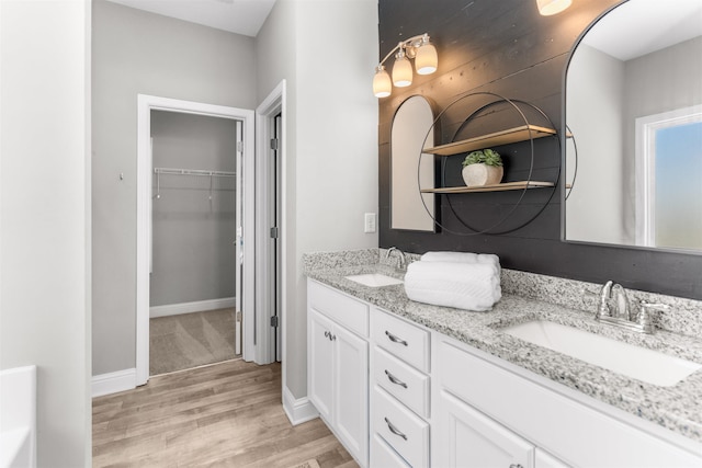 bathroom with hardwood / wood-style flooring and vanity