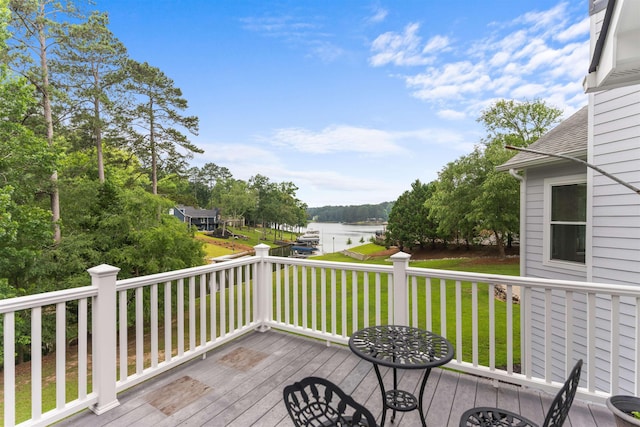 1060 Old Rock Rd, Greensboro, GA 30642 - wooden deck with a water view and a lawn