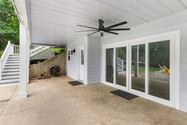 1060 Old Rock Rd, Greensboro, GA 30642 - view of patio with ceiling fan and stairway
