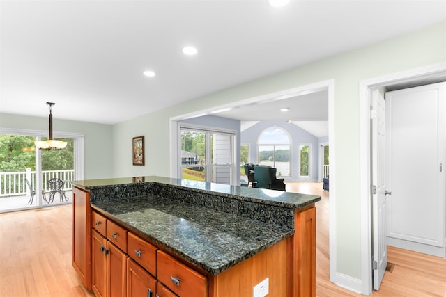 1060 Old Rock Rd, Greensboro, GA 30642 - kitchen with a chandelier, light wood-type flooring, healthy amount of natural light, and recessed lighting