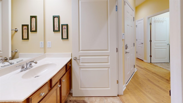 bathroom with vanity and wood-type flooring