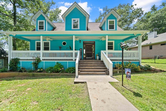 138B Little River Run, Eatonton, GA 31024 - view of front of home featuring a ceiling fan, a porch, and a shingled roof