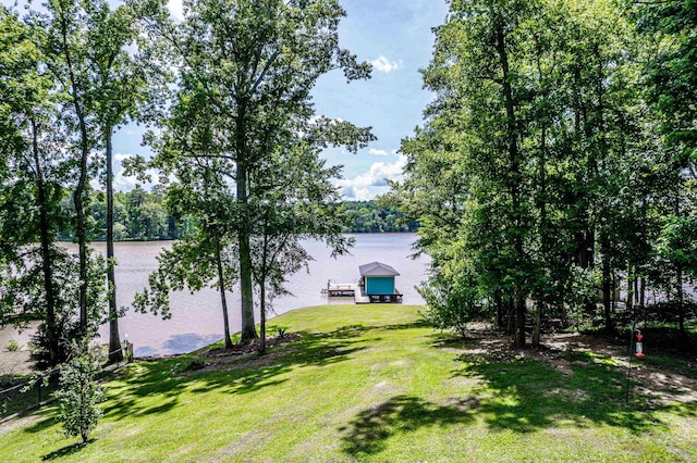 138B Little River Run, Eatonton, GA 31024 - view of green lawn featuring a dock, a water view, and boat lift