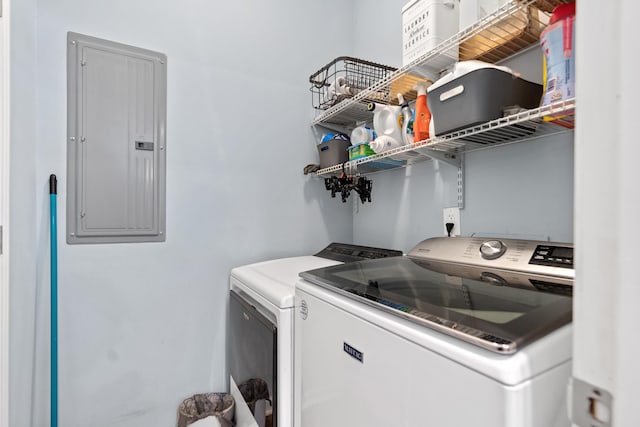 138B Little River Run, Eatonton, GA 31024 - washroom with electric panel and washing machine and clothes dryer
