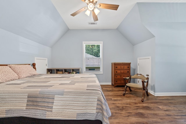 138B Little River Run, Eatonton, GA 31024 - bedroom with dark wood-style flooring, lofted ceiling, and ceiling fan