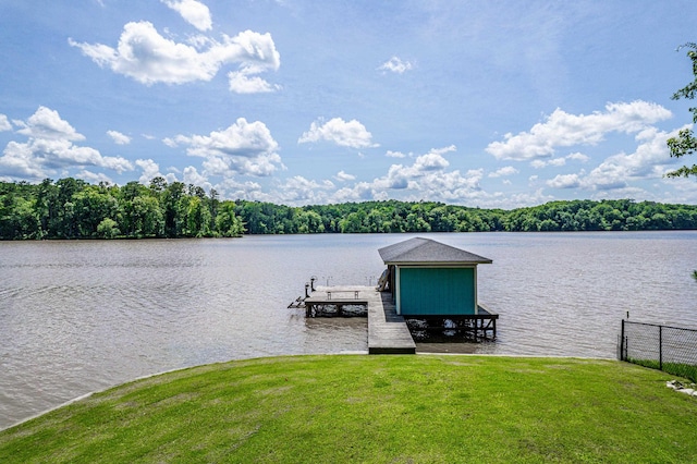 138B Little River Run, Eatonton, GA 31024 - dock featuring a water view, boat lift, and a forest view