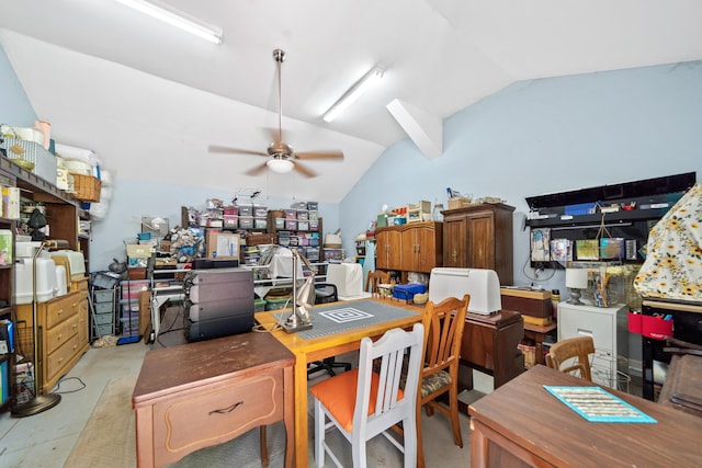 138B Little River Run, Eatonton, GA 31024 - home office featuring lofted ceiling and a ceiling fan