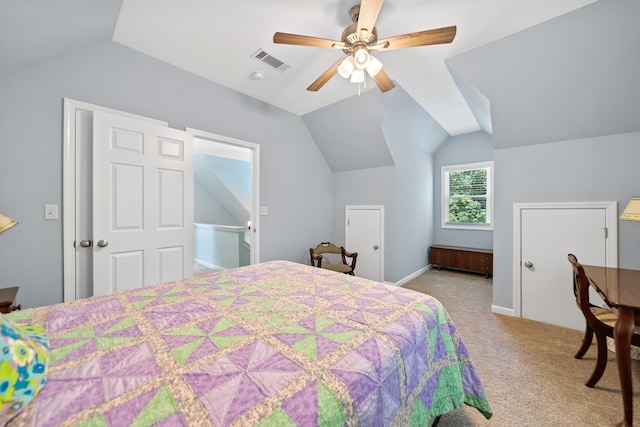 138B Little River Run, Eatonton, GA 31024 - bedroom with vaulted ceiling, carpet flooring, and a ceiling fan