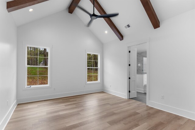 1731 Osprey Poynte, Greensboro, GA 30642 - unfurnished bedroom with light wood finished floors, multiple windows, visible vents, and beam ceiling