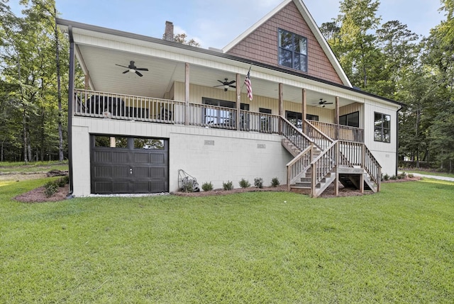 1005 Dennis St, Eatonton, GA 31024 - view of front of home featuring a ceiling fan, a front lawn, stairs, and a chimney