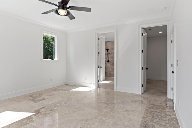 unfurnished room with crown molding and ceiling fan