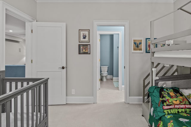 bedroom with recessed lighting, carpet flooring, and baseboards