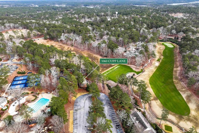 drone / aerial view with view of golf course