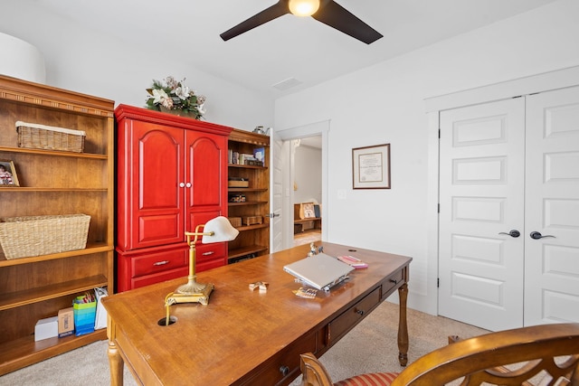 1181 Hidden Hills Cir, Greensboro, GA 30642 - office featuring a ceiling fan and light colored carpet
