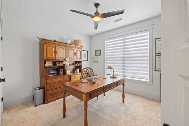 1181 Hidden Hills Cir, Greensboro, GA 30642 - office area featuring light carpet and ceiling fan