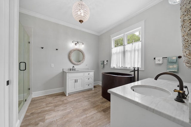 855 Jasper St, Madison, GA 30650 - full bath with ornamental molding, two vanities, and a shower stall