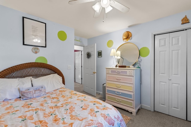 1027 Harper St, Madison, GA 30650 - bedroom with carpet floors, a closet, and a ceiling fan
