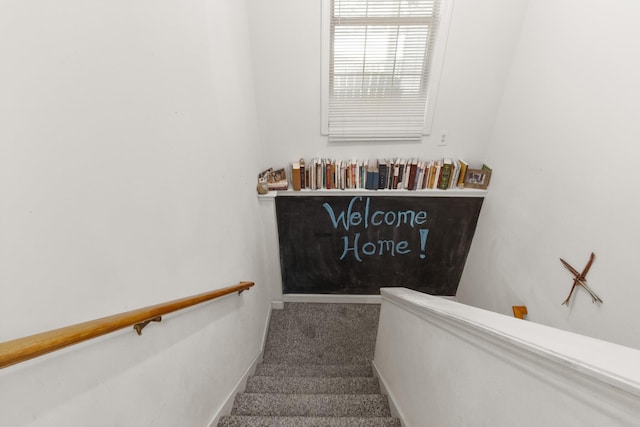 1027 Harper St, Madison, GA 30650 - staircase with carpet flooring and baseboards
