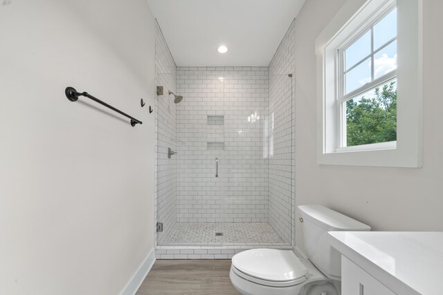 165 Hunters Chase Ct, Eatonton, GA 31024 - bathroom with a stall shower, vanity, wood finished floors, and recessed lighting