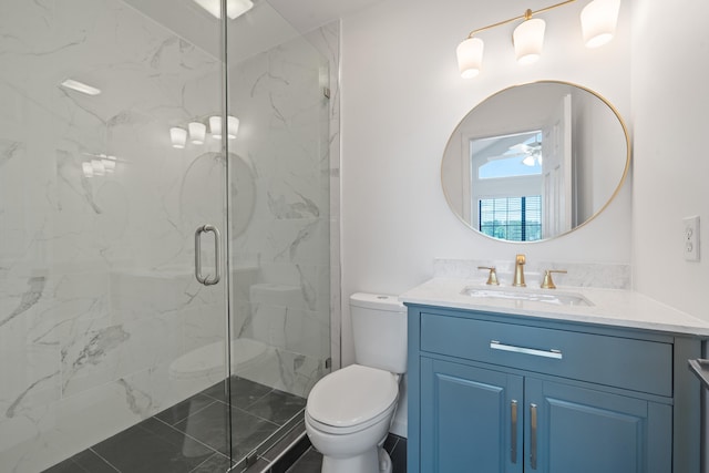 32 Lily Pt, Sparta, GA 31087 - bathroom with toilet, vanity, and a marble finish shower