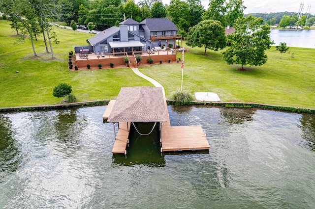 32 Lily Pt, Sparta, GA 31087 - dock area with a yard, a deck with water view, and stairway