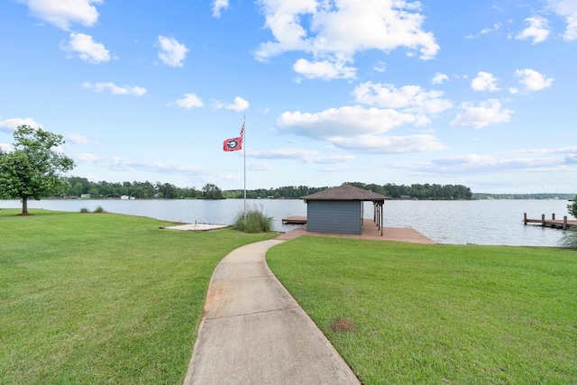 32 Lily Pt, Sparta, GA 31087 - dock with a water view, a lawn, and a gazebo