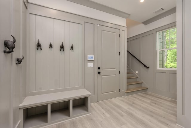 mudroom featuring light wood-type flooring