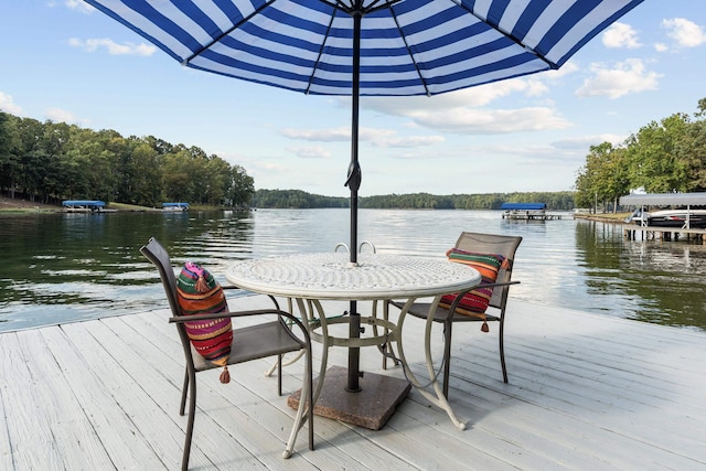 dock area with a water view