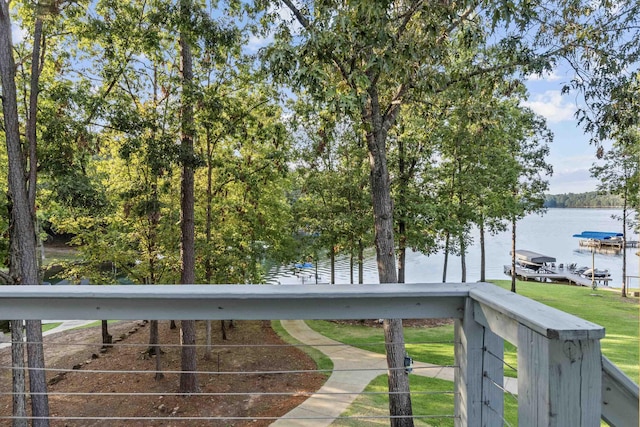 water view featuring a dock