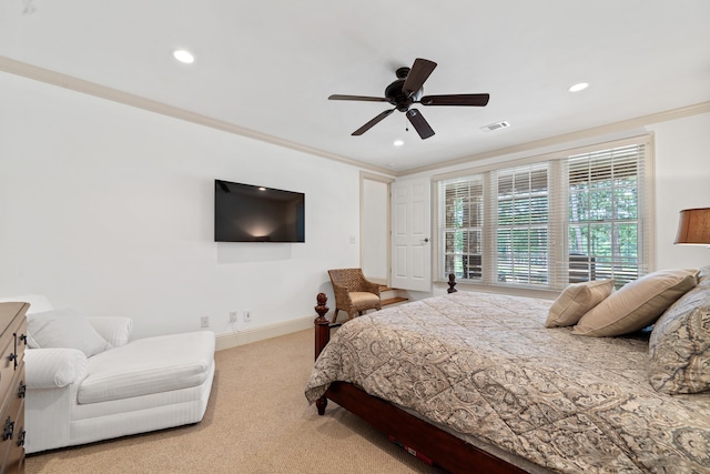 1191 Linger Longer Dr, Greensboro, GA 30642 - bedroom with recessed lighting, crown molding, carpet floors, and a ceiling fan