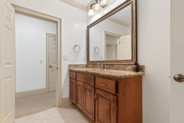 1191 Linger Longer Dr, Greensboro, GA 30642 - bathroom featuring vanity, ornamental molding, and tile patterned flooring