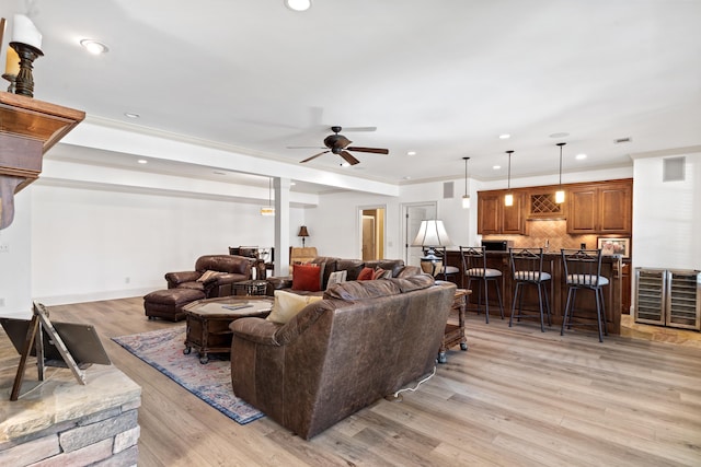 1191 Linger Longer Dr, Greensboro, GA 30642 - living room featuring a ceiling fan, recessed lighting, and light wood-type flooring