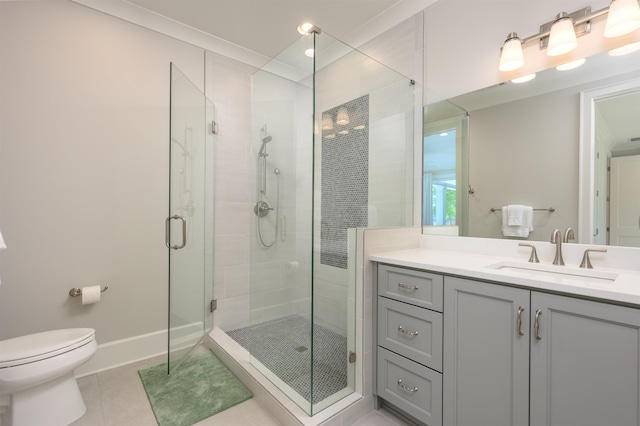 1300 Lake Club Dr, Greensboro, GA 30642 - full bath featuring a stall shower, tile patterned flooring, toilet, vanity, and baseboards