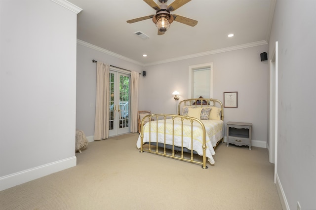 1320 Dejarnet Pl, Greensboro, GA 30642 - bedroom featuring ornamental molding, carpet, a ceiling fan, and recessed lighting